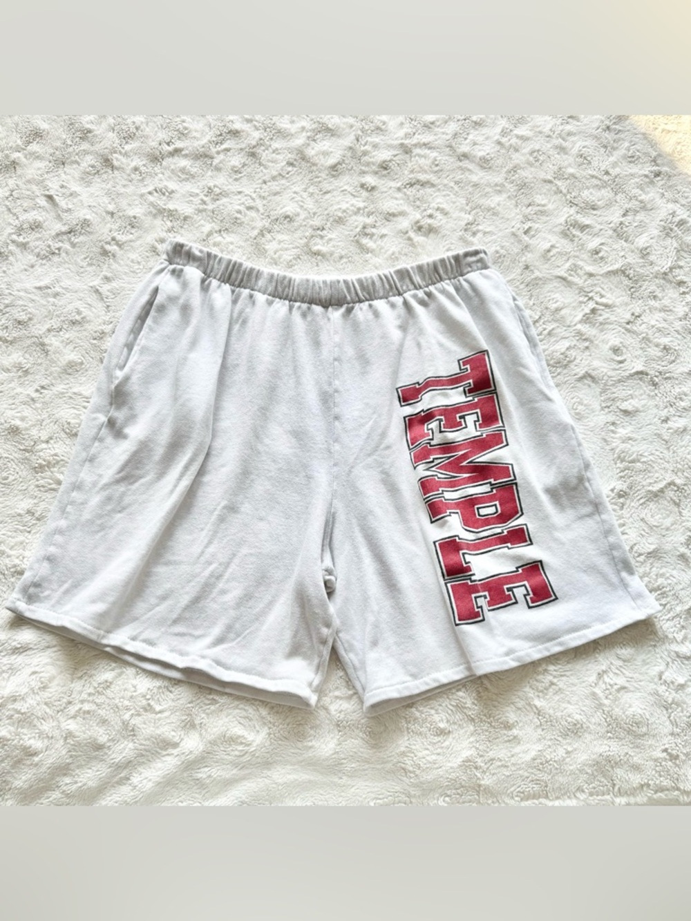 Vintage Temple University Shorts Womens Large 6” White Owls Pockets Philadelphia